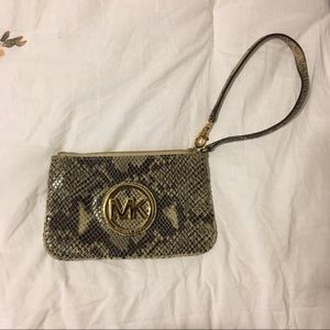 MK Grey Snakeprint Wristlet